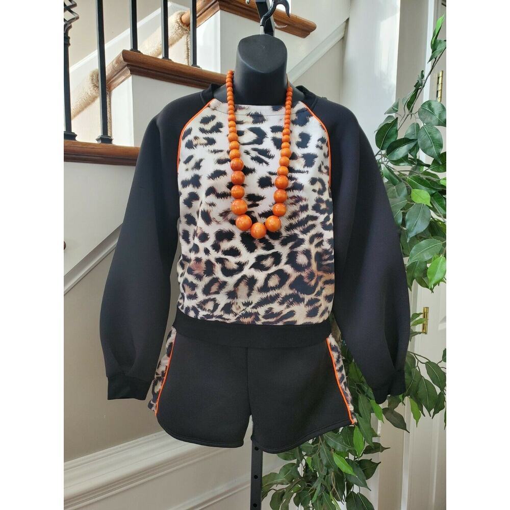 Trend Factory Women Black Polyester Long Sleeve Shirt & Short 2 Piece Set Size S